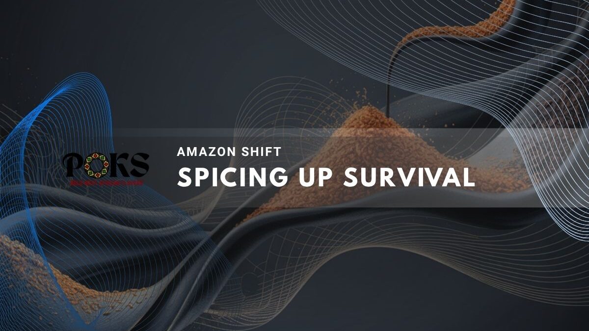 A graphic representing POKS spices transitioning to Amazon.