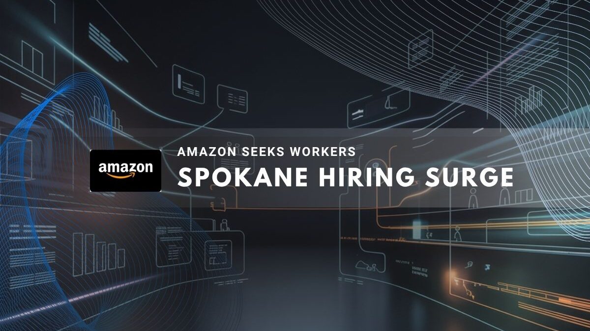 modern graphic depicting digital elements and data analytics, with a focus on the Amazon logo.