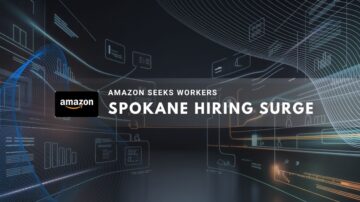 modern graphic depicting digital elements and data analytics, with a focus on the Amazon logo.