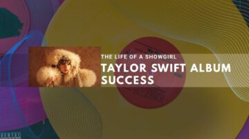 Colorful vinyl records background for Taylor Swift's successful album.