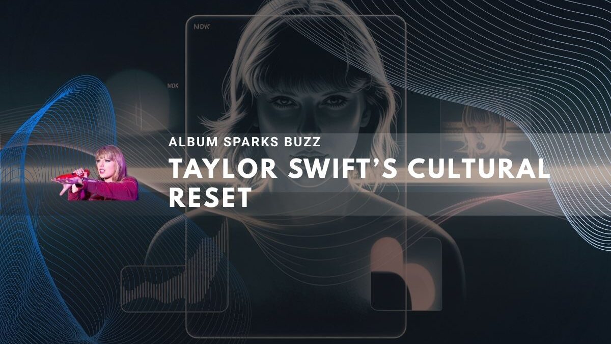 Stylized image of Taylor Swift amid futuristic digital graphics