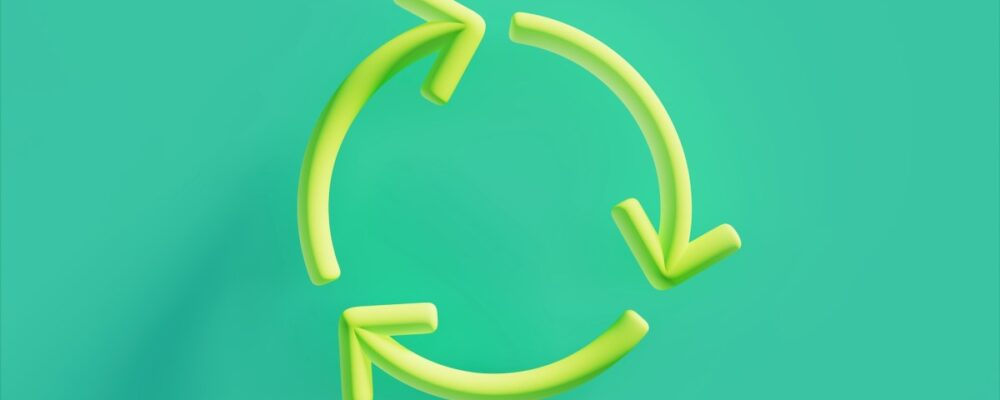 Circle formed by curved arrows as a symbol of recycling, 3d illustration, horizontal image