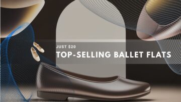 Elegant brown ballet flat shoe displayed in a modern, abstract retail setting
