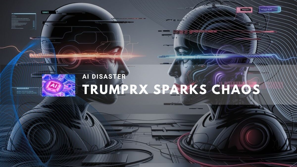 Futuristic AI figures engaging in a chaotic digital environment.