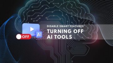 A glowing brain circuit board and an 'OFF' switch next to an AI logo icon.