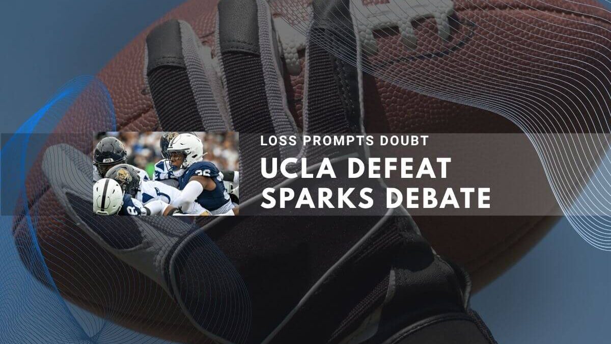 Football glove with UCLA defeat sparks debate text on blue background