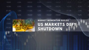 Financial data background showing US markets resisting shutdown effects.