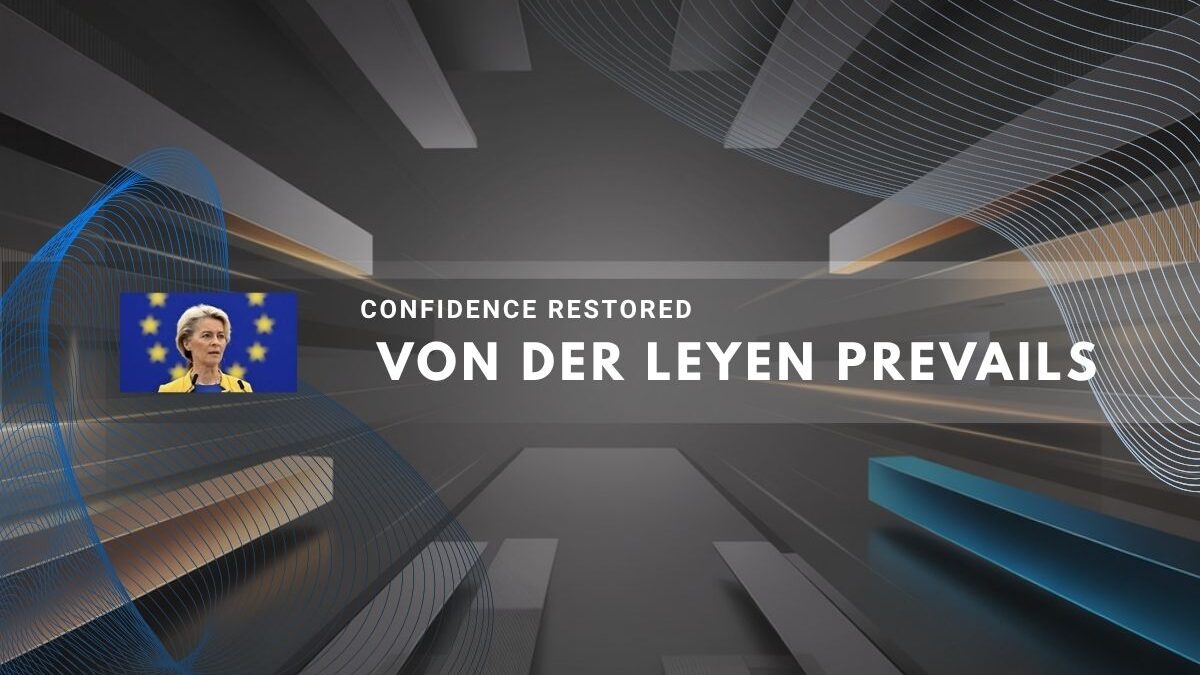 Ursula von der Leyen pictured with EU flag after key vote