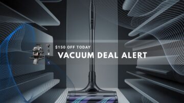 Modern vacuum cleaner highlighted in sleek, futuristic setting