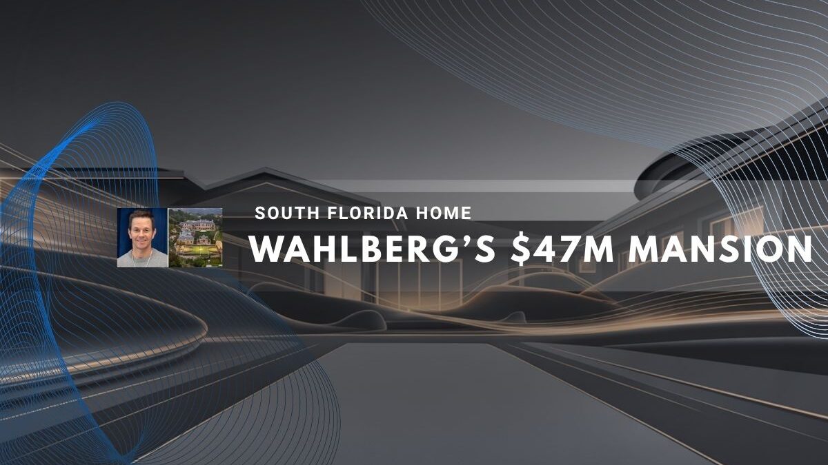 Mark Wahlberg pictured beside a modern mansion design with sleek architectural lines