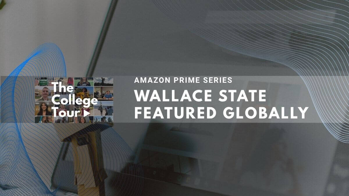 Dell laptop showing Wallace State featured globally on Amazon Prime series.