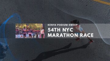 Kenya sweeps podium at 54th NYC Marathon with runners celebrating victory.