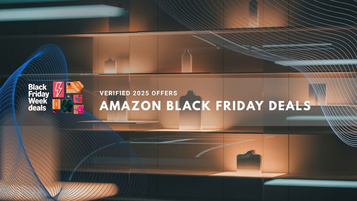 Modern shelves with glowing abstract design