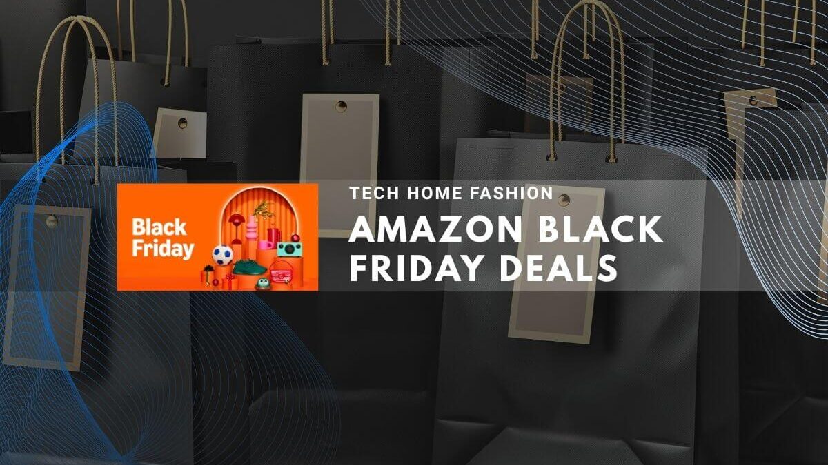 Amazon Black Friday deals display with shopping bags and promotional text