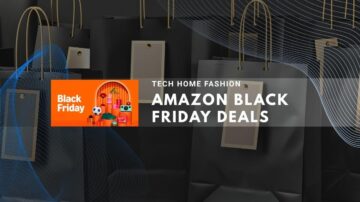 Amazon Black Friday deals display with shopping bags and promotional text