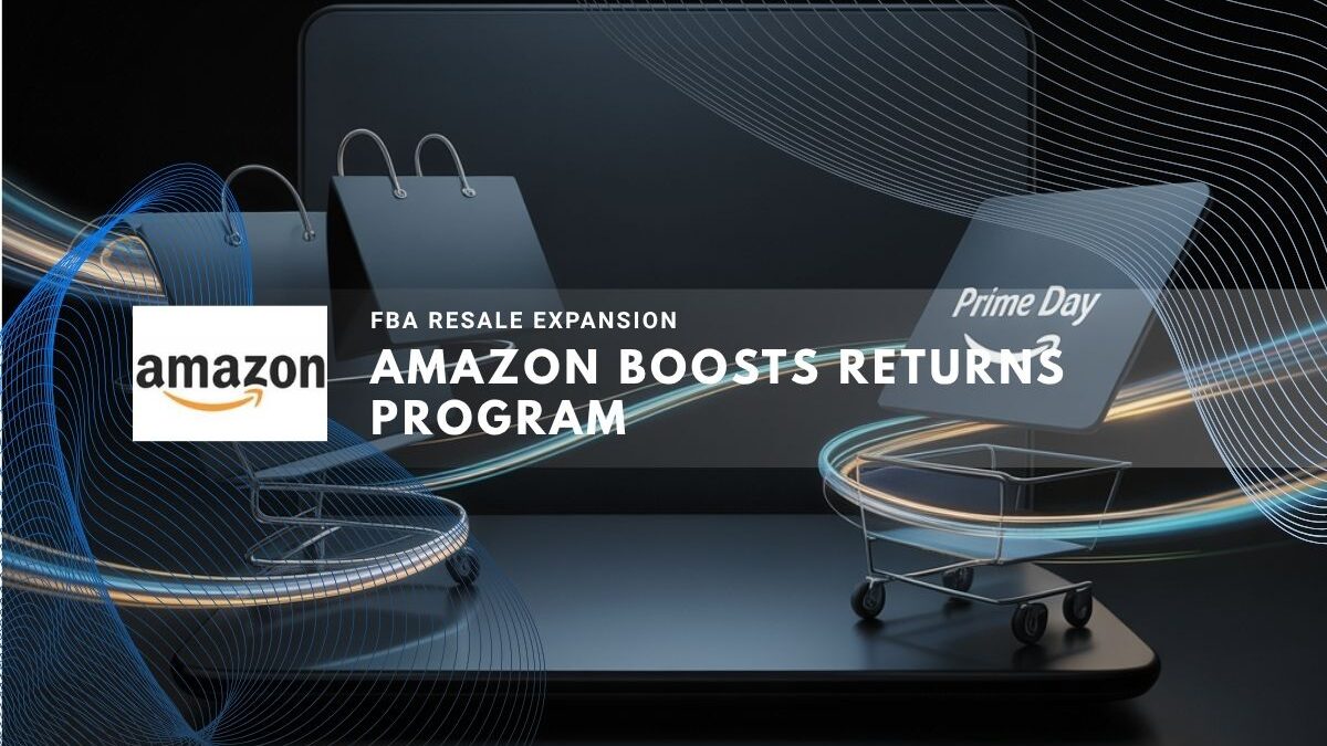 Digital shopping carts and bags beside Amazon logo on screens