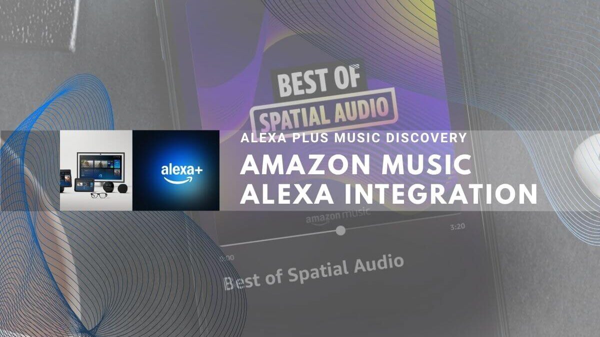 Smartphone showing Amazon Music with Alexa integration for spatial audio discovery.