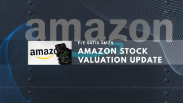 Amazon stock valuation update showing P/E ratio on phone with charts