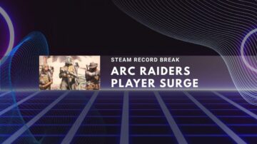 Steam record breaking announcement for Arc Raiders game showing player surge growth.