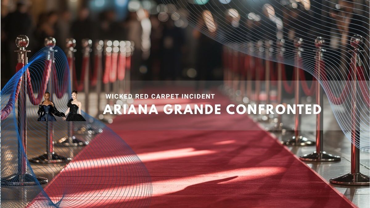 Red carpet event with photographers and spotlights