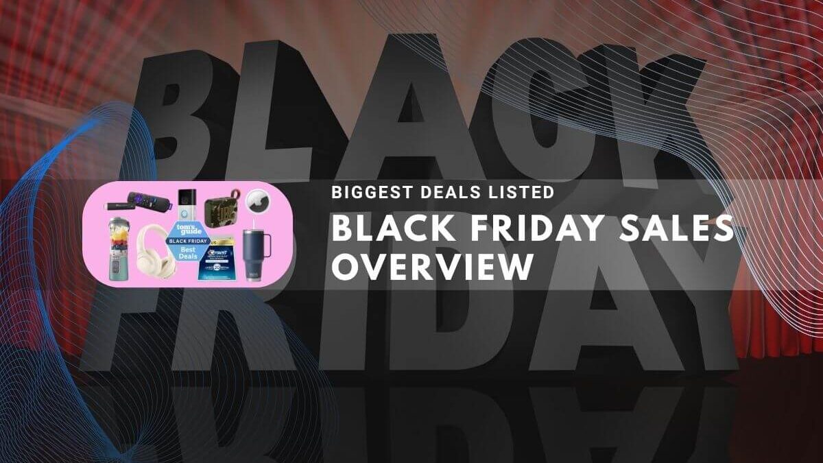 Black Friday sales overview with biggest deals listed and various product items