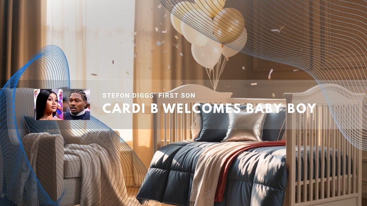 Cozy nursery with crib, balloons, and warm sunlight through curtains.