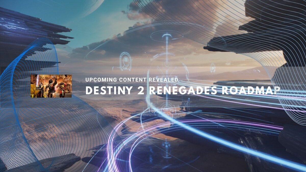 Futuristic landscape with glowing trails and distant planets.