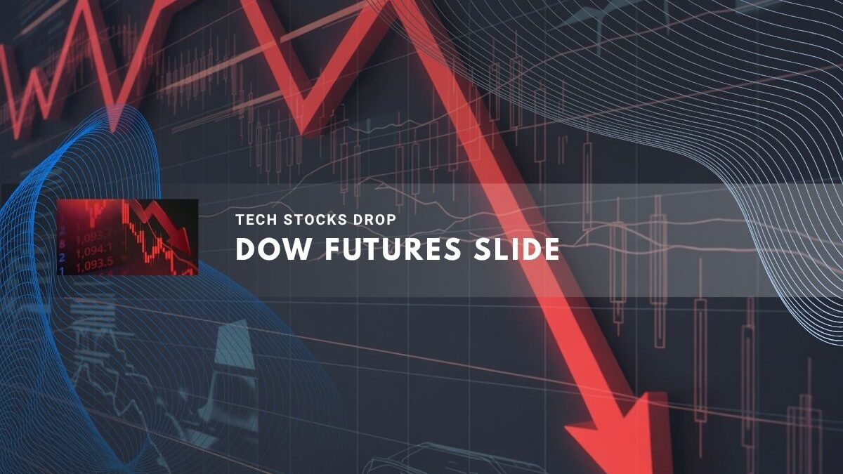 Red downward arrow on a digital stock chart background.