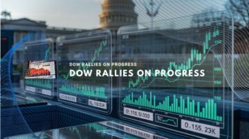 Stock charts show an upward trend with the U.S. Capitol behind