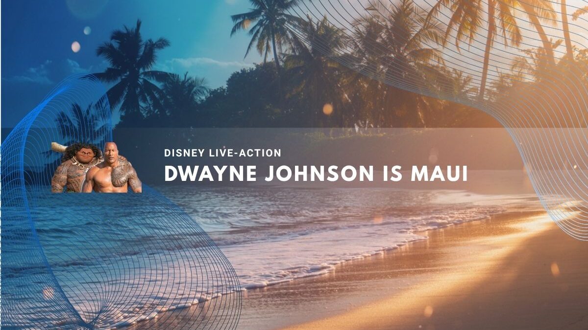 Stylish beach scene with Dwayne Johnson as Maui highlighted.
