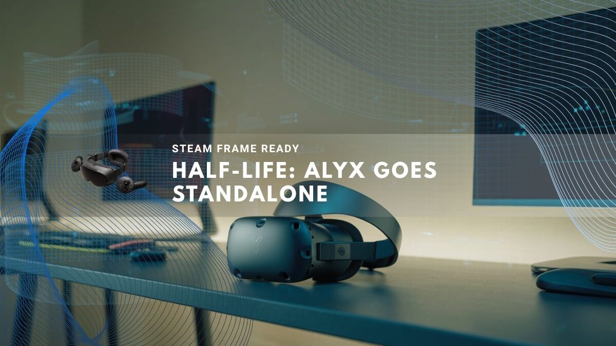 VR headset and controllers on a modern gaming desk setup.