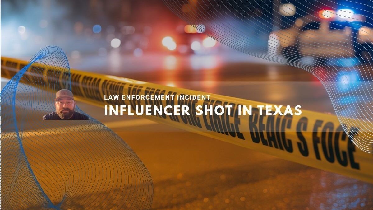 Police tape and flashing lights mark an evening crime scene