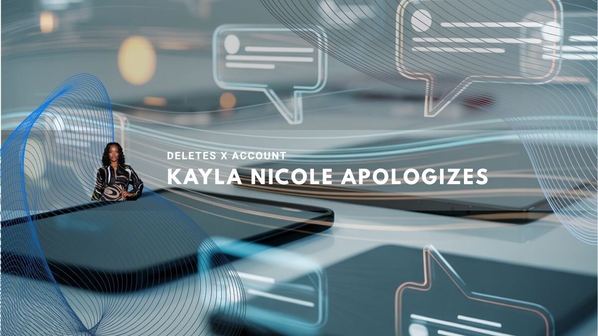 Kayla Nicole pictured with digital chat icons floating over smartphones.