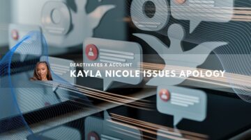 Kayla Nicole pictured beside floating social media icons over smartphones.