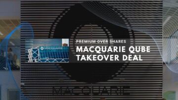 Macquarie Qube takeover deal announcement in modern office with premium shares