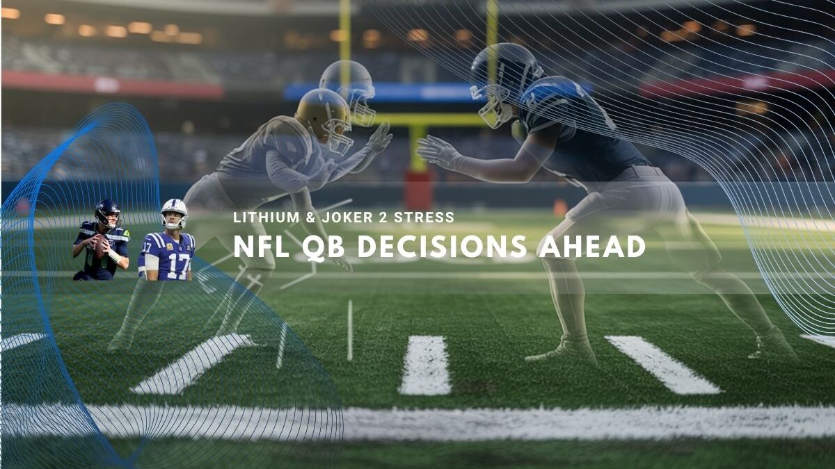 Football players facing off on a field