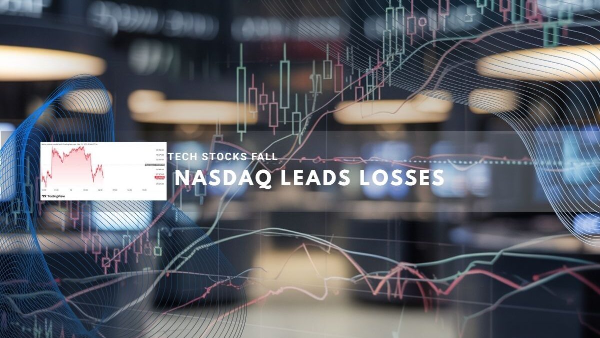 Falling stock chart over trading floor background"