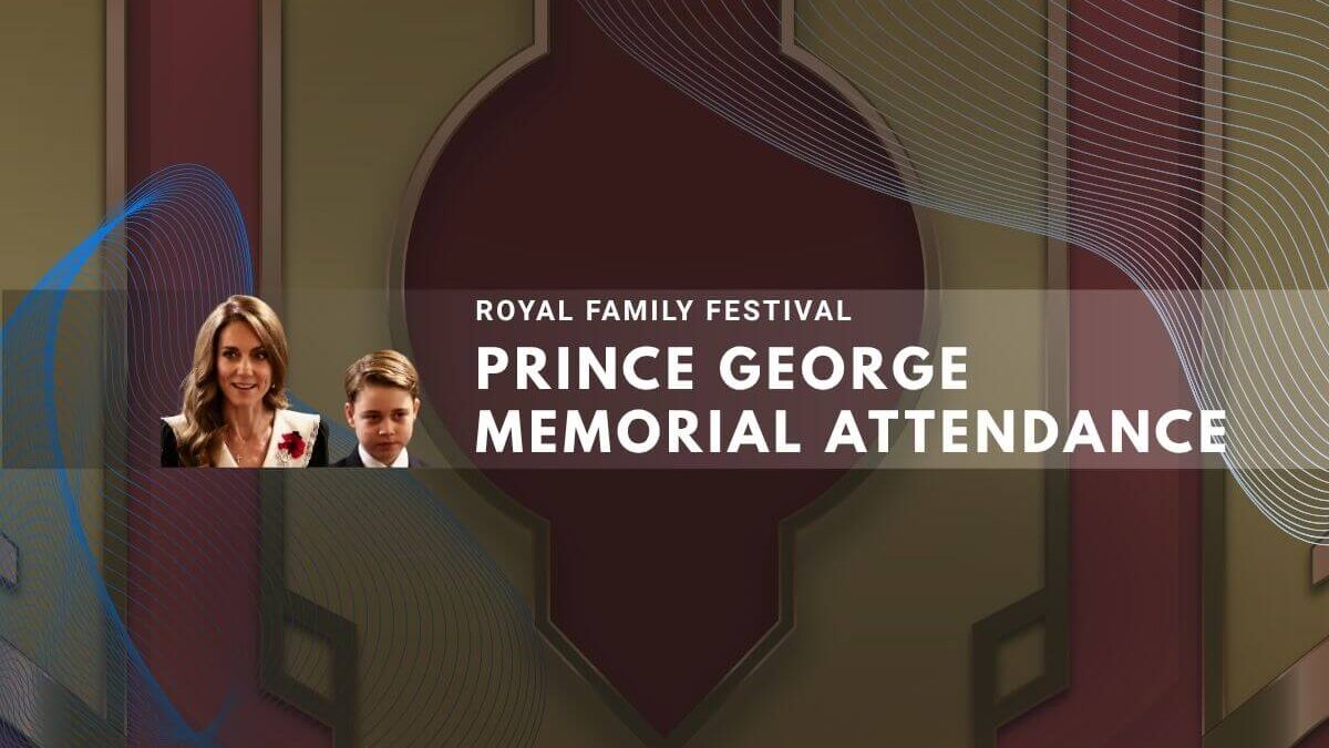 Royal family festival poster featuring Prince George memorial attendance with geometric design.