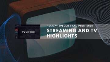 Retro TV with Holiday Specials and TV Guide branding on decorative background