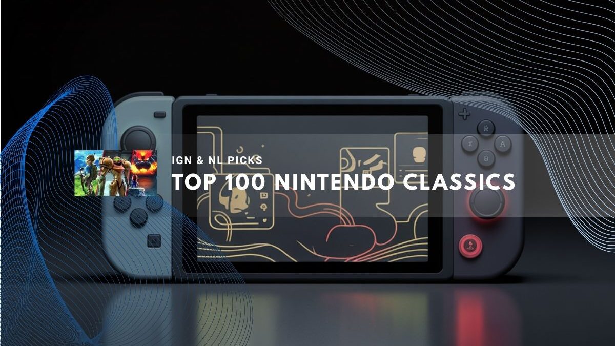 Nintendo Switch console displaying abstract retro game icons
