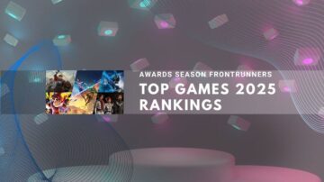 Awards season frontrunners and top games 2025 rankings with colorful graphics.