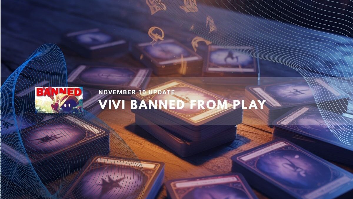 Stacks of fantasy trading cards glowing on a wooden table