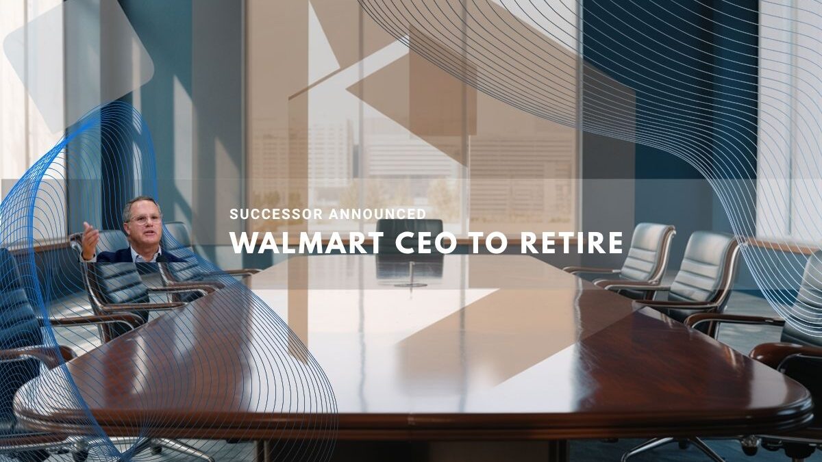 Walmart executive sitting at the head of a large boardroom table