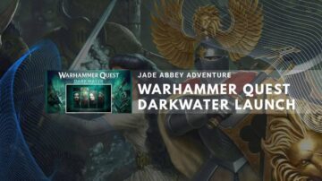 Warhammer Quest Darkwater launch with knight in golden griffin helmet fighting