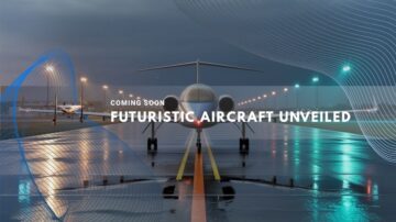 Sleek modern jet on a wet runway illuminated by evening lights